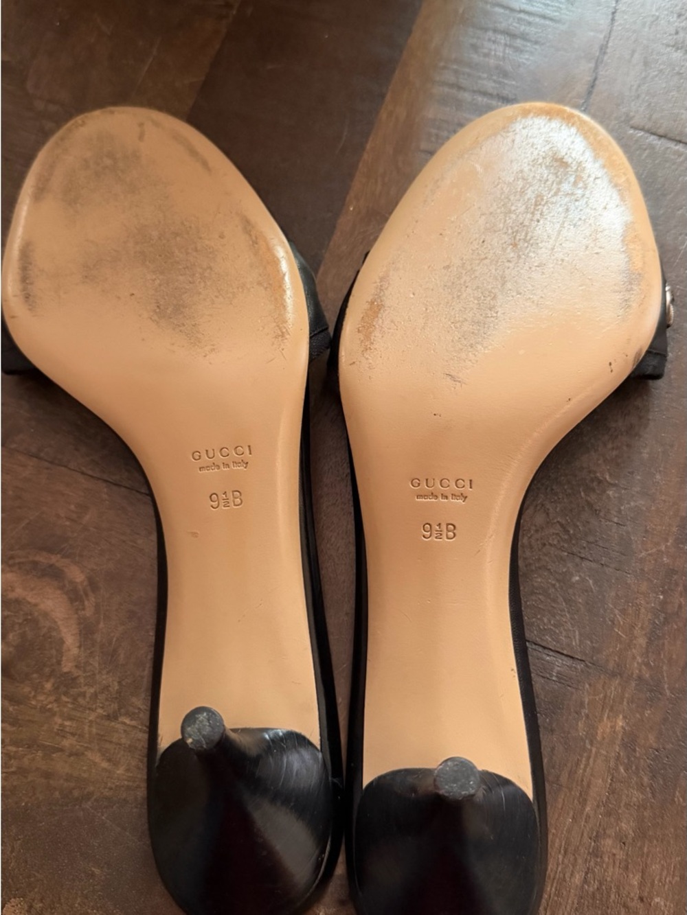 EUC Gucci Logo Mule Black Print Scarf Weave In The Strap Kitten Heel Size 9.5 - Picture 11 of 11